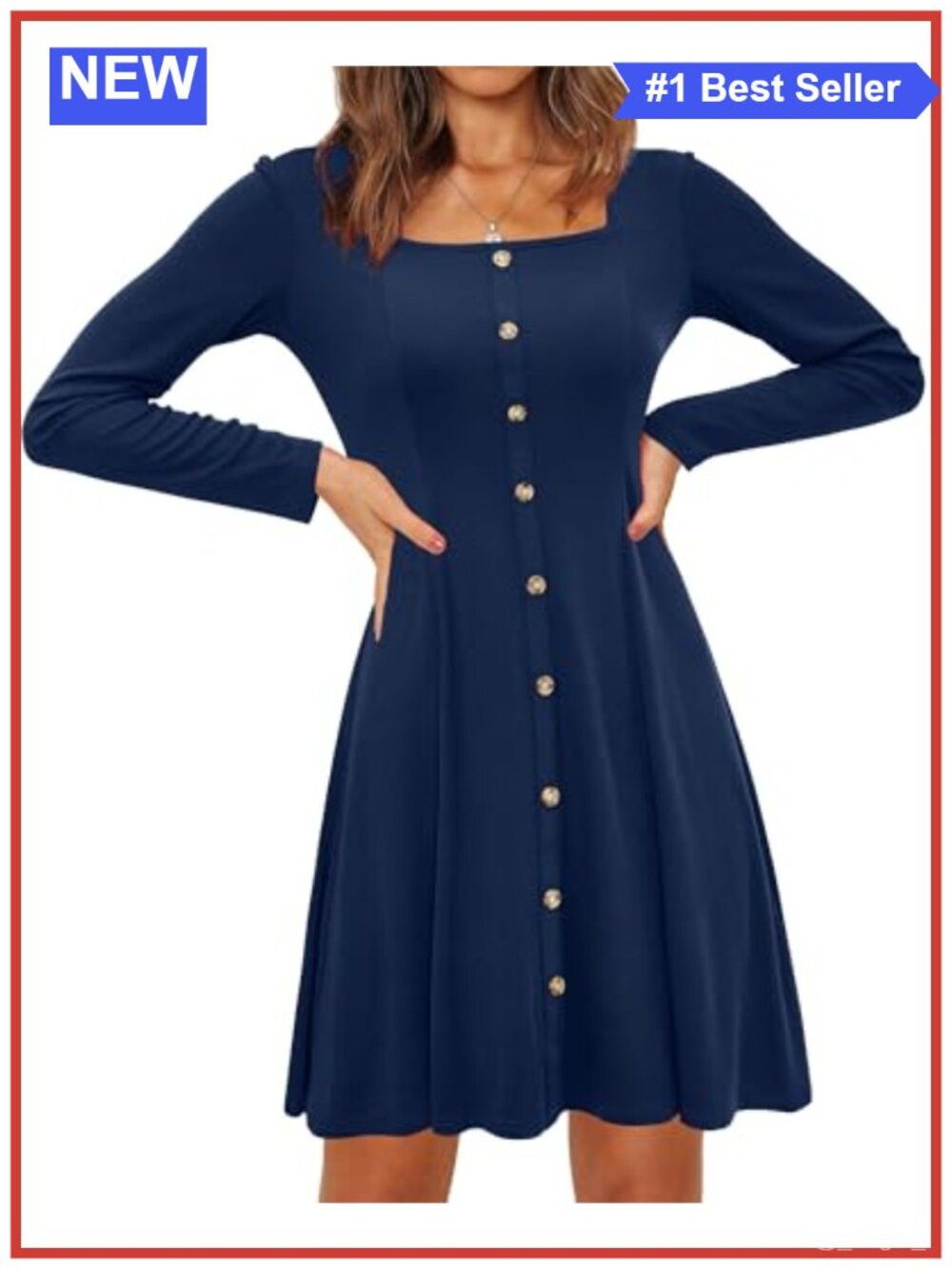 Women's Ribbed Knit Square Neck Long Sleeve Casual Winter Dress